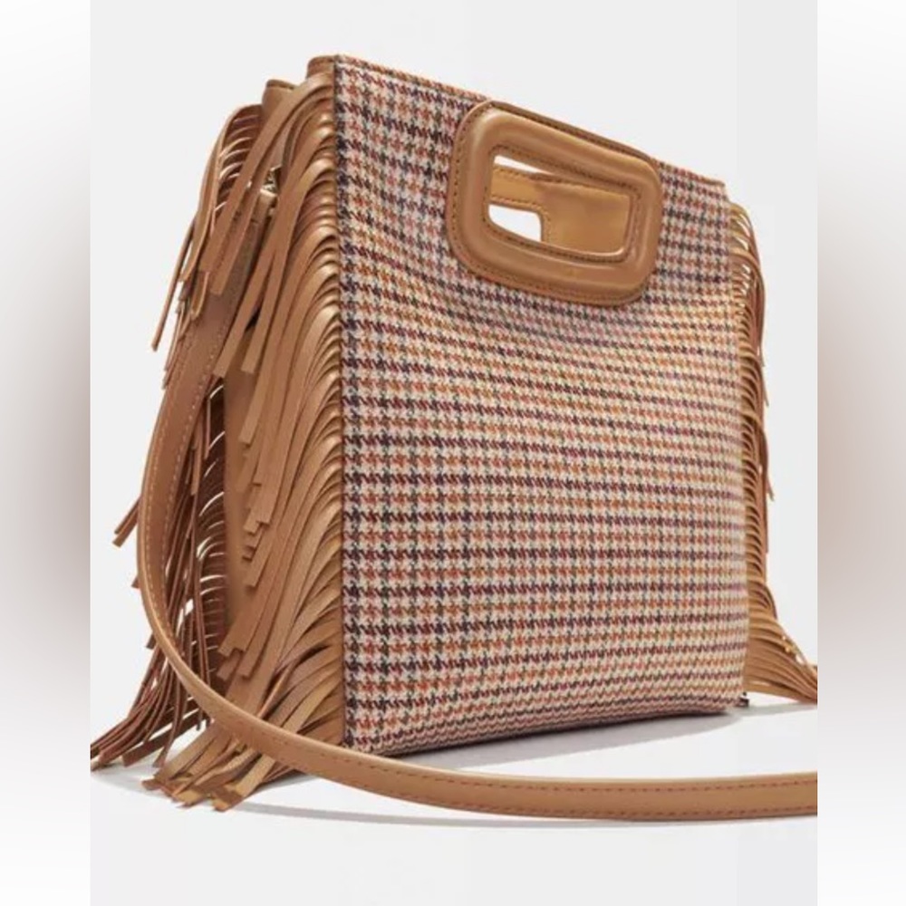 Maje M Crossbody Convertible Bag Houndstooth Fabric and Leather New Without Tags